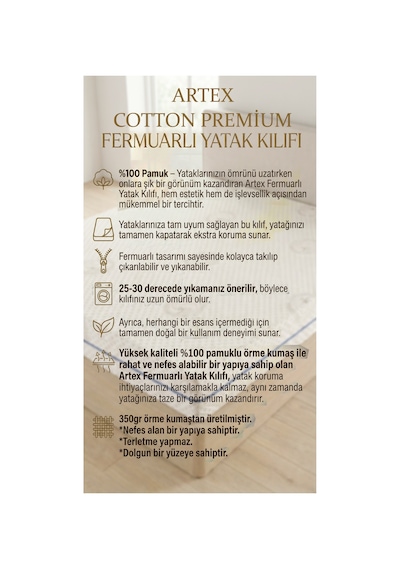 Cotton Premium Fermuarlı Yatak Kılıfı 120x200 Koruyucusu %100 Pamuklu Kılıf Kapitone Tek Kişilik Natural