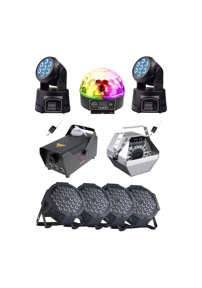 Quenlite Free Paket-4 Sahne Işık Sistemi Seti Top Küre Led Par Moving Head Robot Sis Balon Makinesi