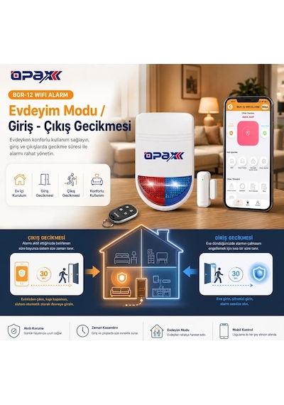 Opax Bgr-12 Wifi Kablosuz Alarm Sistemi 96 Bölge Desteği 1 Yıl Ahm