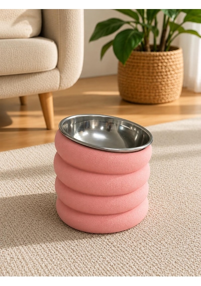 Paslanmaz Çelik Hazneli Kedi Köpek Mama Ve Su Kabı Dekoratif Modern Tasarım Kırmızı / Pembe / Siyah Renk Seçenekleri