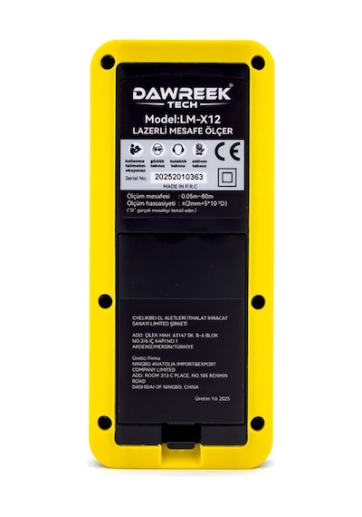 Dawreek Mesafe Ölçer E40 Yellow 80 Metre Dijital El Tipi Mesafe Ölçüm Cihazı