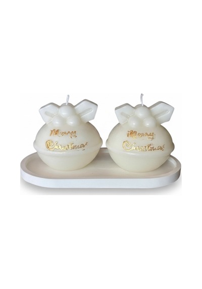 Yılbaşı 2 Li Top Mum Ve Sunum Tabağı Christmas Noel