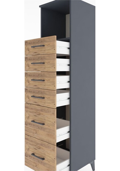 Hyperion Dolap Tek Raflı 6 Çekmeceli 44x44x182 Antrasit-çam Antrasit