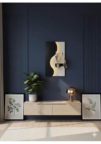 Manolya Ahşap Pilli Ledli İskandinav Tarzı Salon Duvar Rafı Modern Çiçeklik 40 X 70 Cm Çok Renkli