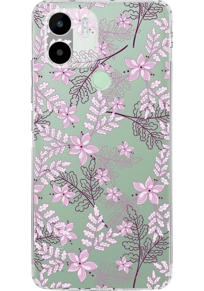 Redmi A2 Plus Slim Fit Kapak Floral Pudra Tasarımlı Şeffaf Silikon