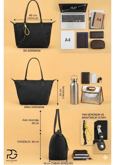 Orijinal Geniş Hacimli Su Geçirmez Paraşüt Kumaş Shopper Trend Ve Şık Büyük Boy Omuz Ve Kol Çantası Siyah