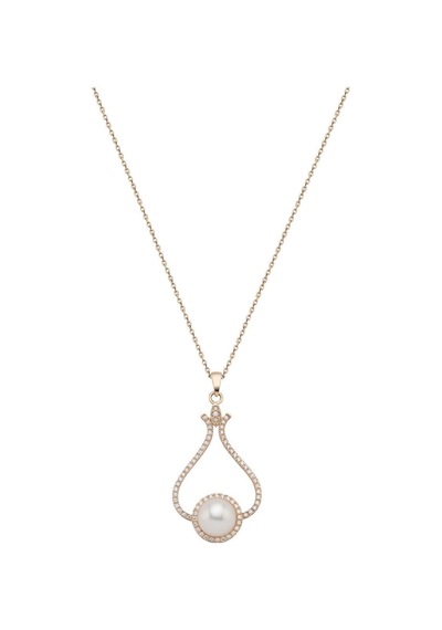 6,5 Mm Lale Taşlı Doğal İnci Kolye Rose