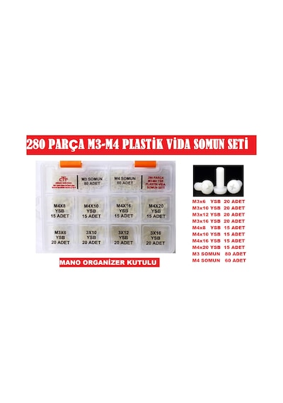 M3-M4 PLASTİK POLYAMİD VİDA-SOMUN SETİ 280 PARÇA