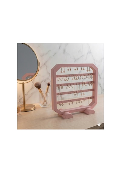 Modern Pembe Küpe Standı, Takı Düzenleyici, Takı Standı , Kolye Askısı , 4 Bölmeli Organizer