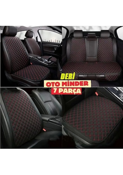 Murat 124 Deri Minderi 7 Parça Ön Ve Arka Oturak Sırt Dayama Minder Siyah-kırmızı 1 Set