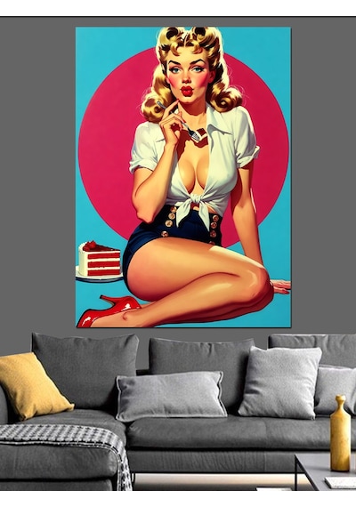 Pin-up Kız Retro Tarz Dekoratif Kanvas - Mdf Ahşap Tablo