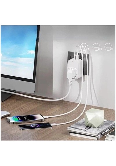 Çeşithane Tekli Akım Korumalı Priz 2x Type-c 1x Usb Duvar Tipi Şarjlı Priz 2