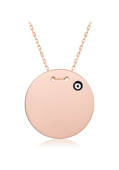 Nazar Boncuklu Plaka Gümüş Kolye - Rose Rose Gold