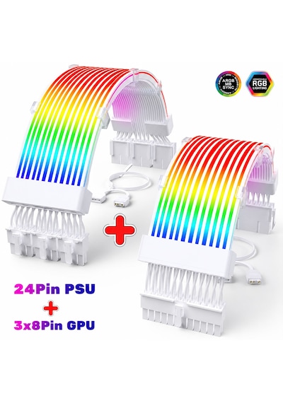 Gametech A-rgb Sleeved Kablo Set Rgb Uzatma Kablo 1x24 Pin Anakart + 3x8 Pin Ekran Kartı