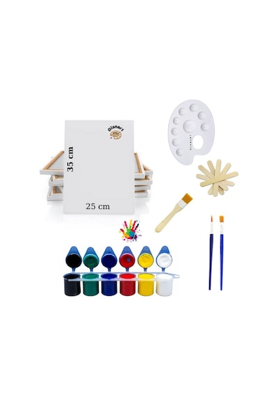 6 Renk Akrilik Boya Seti 25x35 Tuval İpek Fırça Seti 6x20 Ml Boya Çubuklu Set Çok Renkli