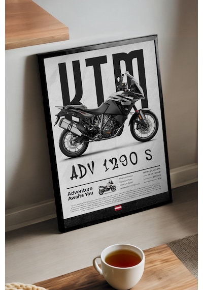 Ktm Adv 1290 Siyah Ahşap Çerçeveli Poster, Dekoratif Motosiklet Duvar Tablosu