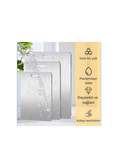 Paslanmaz Çelik Kesme Tahtası - Büyük - Orta - Küçük Boy 3lü Set Metalik