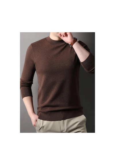 Slim Fit Yarım Balıkçı Yaka Triko Kazak Kahverengi