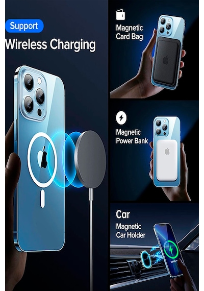 Apple iPhone 16 Pro Max Uyumlu Magsafe Kablosuz Şarj Özellikli Şeffaf Kılıf