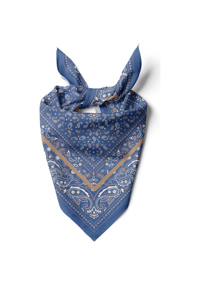 Royal Frame Desen 60x60 Cm Viskon Modal Unısex Bandana/fular Mavi