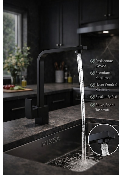 Lüx Premium Siyah Kare Mutfak Bataryası
