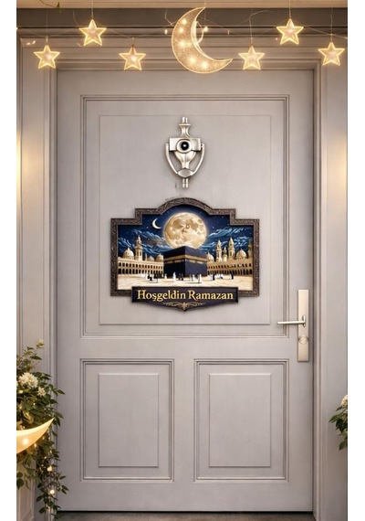 28-23 Cm Hoş Geldin Ramazan Dekorlu Ahşap Kapı Süsü, Ramazan Süsleri, Ramazan Tavan Süsü