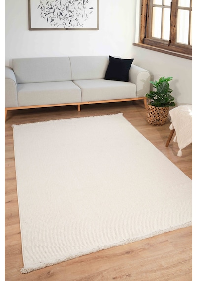 Loopy 5552 Krem Yumuşak Dokulu Bukle Modern Salon Mutfak Koridor Halısı Tozumaz Örgü Makine Halısı Krem