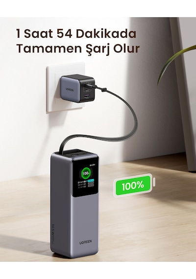 Ugreen Nexode Pro 20.000 Mah 165w Usb-c Makaralı Dahili Kablolu Hızlı Şarj Powerbank,2xucb-c, 1xusb-a, 55987b Gri