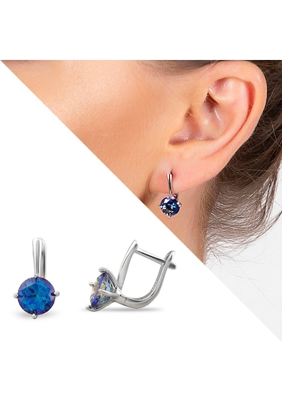 Tesbihane Mistik Topaz Taşlı Oval Tasarım 925 Ayar Gümüş Küpe