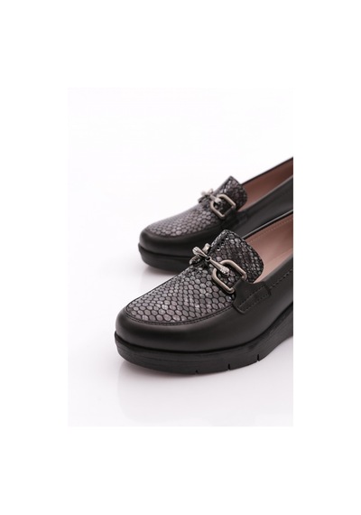 Dgn 1041 Kadin Kalin Taban Comfort Ayakkabi Siyah Yılan