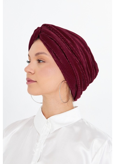 Hürrem Bone Bordo Çapraz Büzgülü Tesettür Bone Fukuro Piliseli 2512 16 Bordo