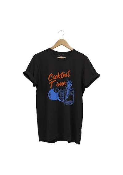 Cocktail Time Tasarım Baskılı Y2k Old Money %100 Pamuk Regular Fit Bisiklet Yaka Premium T-shirt Siyah