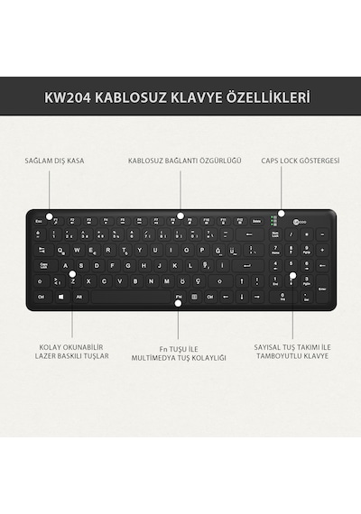 Lecoo KW204 Kablosuz Türkçe Q Klavye & Mouse Set