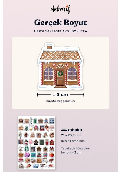 Yeni Yıl Panayırı Sticker Seti 100 Adet - Işıltılı Dükkanlar Karlı Sokaklar Renkli Ajanda Çıkartma Çok Renkli