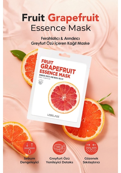Lebelage Greyfurt Özü İçeren Aydınlatıcı, Nemlendirici Kağıt Maske Lebelage Fruit Grapefruit Mask