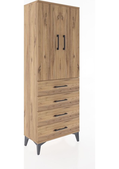 Arges Dolap 3 Raflı 4 Çekmeceli 2 Kapaklı 60x30x163 Çam-çam Çam