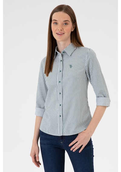 U.S. Polo Assn. Kadın Koyu Yeşil Çizgili Uzun Kollu Gömlek 50316492-VR079 U.S. Polo Assn. Kadın Koyu Yeşil Çizgili Uzun Kollu Gömlek 50316492-VR079