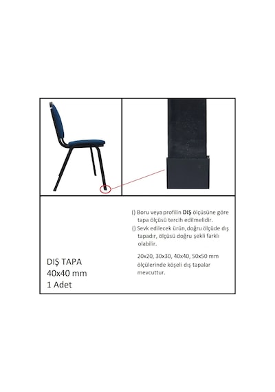 Plastik Dış Tapa, Profil Tapası, Kare, Siyah, 40x40 Mm Siyah
