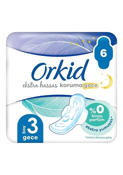 Orkid Extra Hassas Koruma Gece Hijyenik Ped 3 x 6'lı