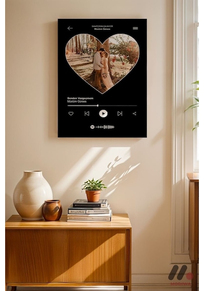 Kişiye Özel Kalp Fotoğraflı Müzik Posteri, Çerçevesiz Yüksek Kalite Duvar Afişi - Sevdiklerinize Öze