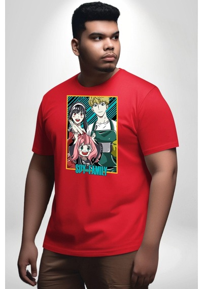 Angemiel Spy X Family Anime Özel Tasarım Kırmızı Büyük Beden Erkek Kadın Unisex Basic Ön Baskılı Tişört Kırmızı