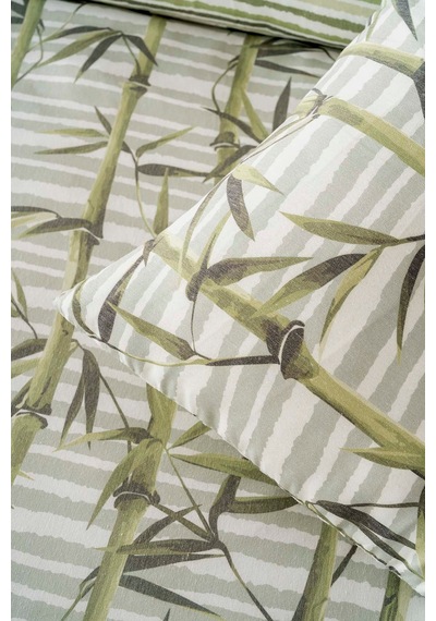 Çift Kişilik Nevresim Takımı Pamuklu Desenli Bambu 200x215 Cm Yeşil