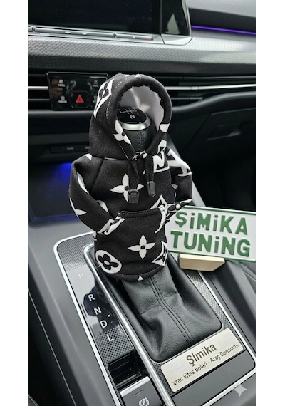 Lv Desen Otomobil Polar Vites Topuzu Kılıfı Hoodie Vites Topuz Kıyafeti Siyah Beyaz