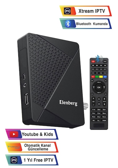 Elenberg ELB-2023B Çanaklı Çanaksız İnternet TV Destekli Bluetooth Kumandalı Full HD Uydu Alıcı