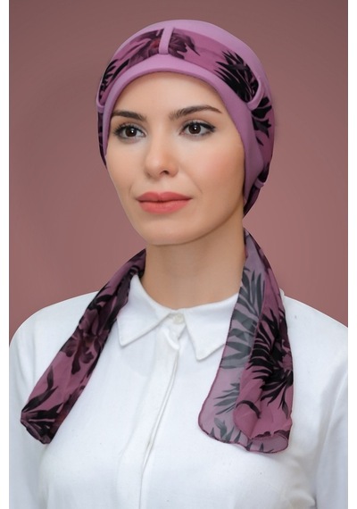 Hürrem Bone Gül Kurusu Pratik Hazır Geçmeli Tesettür Bone Sandy Kumaş Desenli (545490976) Gülkurusu