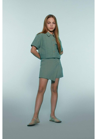 DeFacto Kız Çocuk Cropped Fit Keten Kısa Kollu Gömlek D9143A825SMGN1107 DeFacto Kız Çocuk Cropped Fit Keten Kısa Kollu Gömlek D9143A825SMGN1107