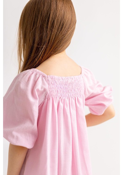 Oliventhekid Pembe Sıra Lastikli Kız Çocuk Elbise Pembe Pembe