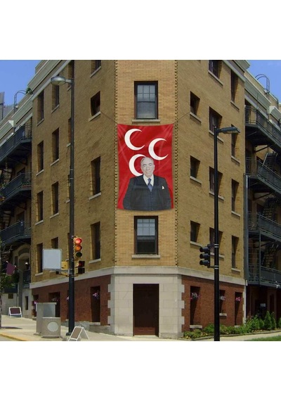 Alparslan Türkeş Ve 3 Hilal Kırmızı Sancak Bayrak Mhp - 200x300cm 2 X 3 Metre 1