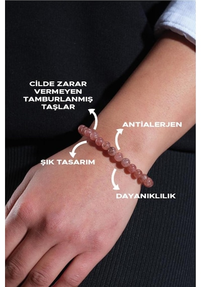 Aşk Ve Güç Bilekliği - Çilek Kuvars - Ruhsal Huzur Ve Sevgi Kombin Bilekliği Pembe
