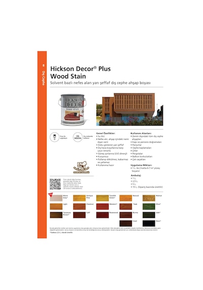 Hemel Hickson Decor Solvent Bazlı Renk Cila Birleşik Dış Mekan Boyası 5 Lt